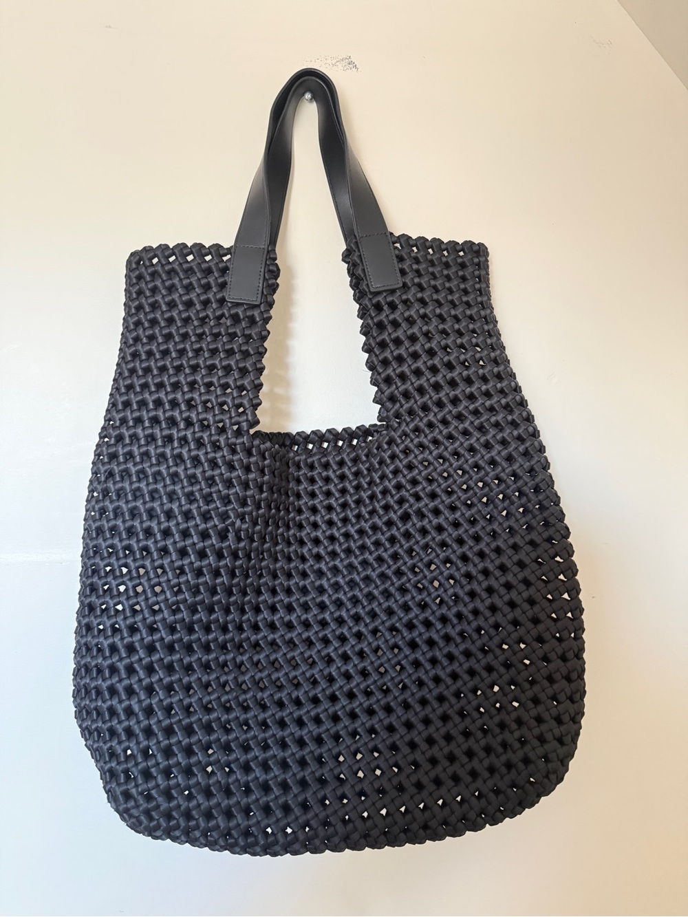 Large Black Woven Tote Bag with Removable Zip Pouch